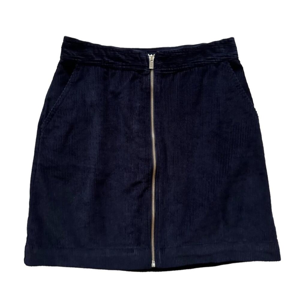 Gap Skirt Navy Blue Corduroy Front Zip Pockets Pencil Mini Skirt Size 4